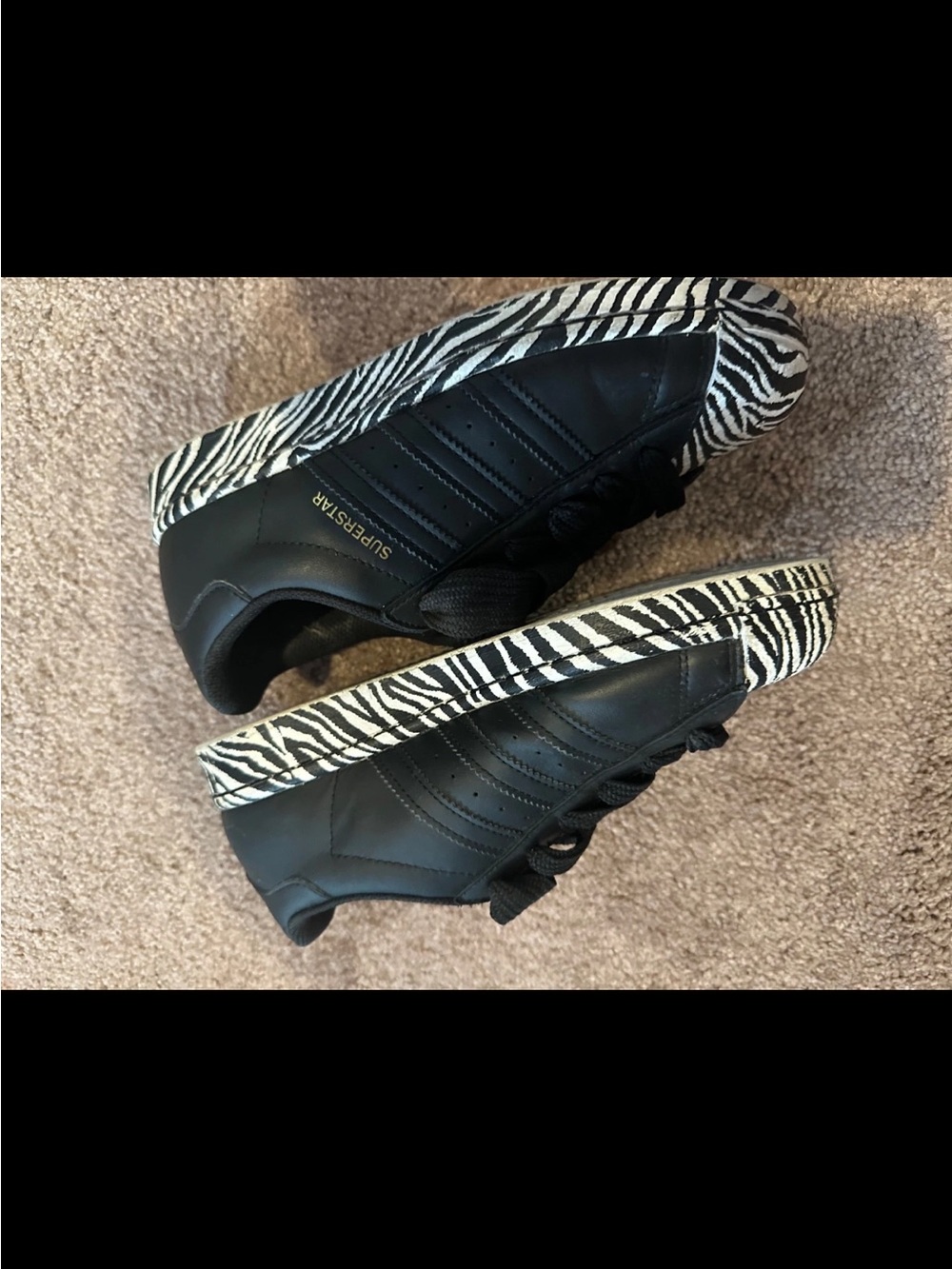 adidas Black Leather Superstar Sneakers with Zebra-Print Platform
